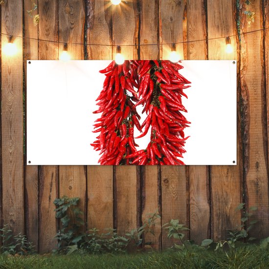 Décoration murale d'extérieur Une guirlande de piments de Cayenne ou Capsicum frutescens - 160x80 cm - Toile jardin - Poster extérieur