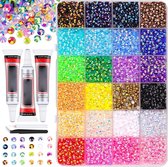 Kit de décoration - Ensemble de strass artisanaux - Décoration d'objets - Strass en résine avec colle - 3 mm - 24 couleurs