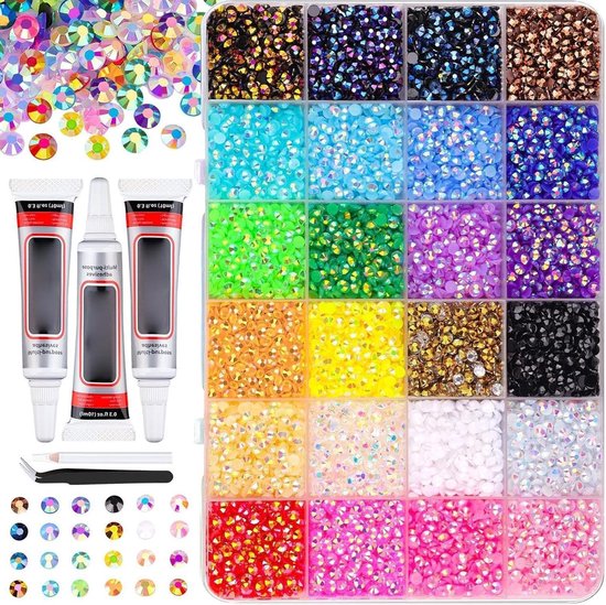 Bedazzling Kit - Knutselsteentjes Set - Decoreren van Objecten - Harssteentjes met Lijm - 3 mm - 24 Kleuren