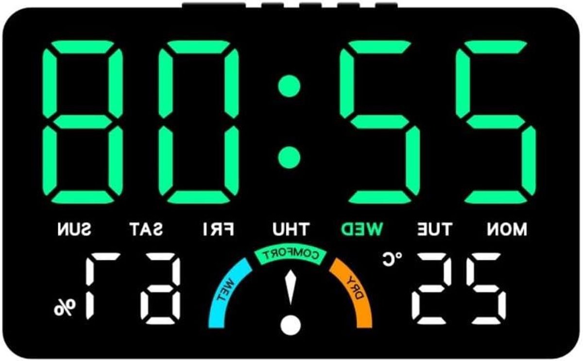 Grote Digitale LED Klok met Tijd, Datum, Temperatuur en Vochtigheid - Bureau en Wandmodel
