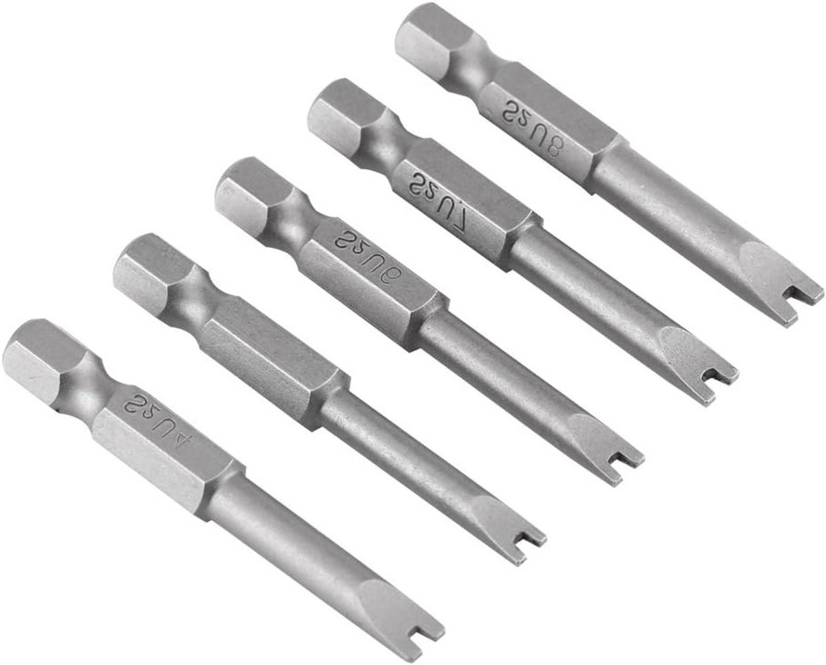 Set van 5 U-vormige Schroevendraaier Bits van S2 Legering - 50mm Lengte met 1/4" Hex Shank voor Precisiewerk en Duurzaamheid