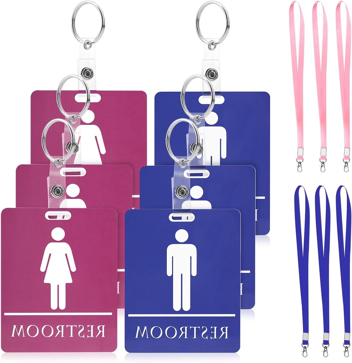 6 Sets Toilet Passes met Koord en Gesp voor Mannen en Vrouwen - Ideaal voor Klaslokalen en Kantoorgebruik