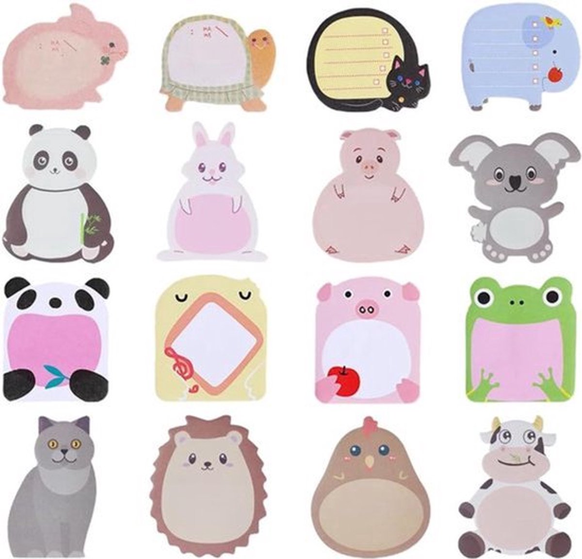 Set van 16 cartoon-plakbriefjes zelfklevende memoblokken schattige kinderplaknotities mini-dierennotities Kawaii plaknotities koelkast plakbriefjes feesttasvullers voor studenten