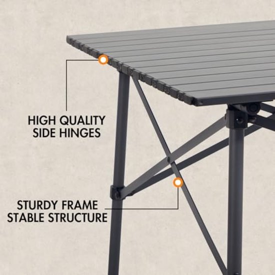 PromoHome Opvouwbare campingtafel aluminium vierkant 70x70 cm - Draagbare tuintafel met roll-up blad en draagtas voor 4 personen - Geschikt voor picknick, BBQ en kamperen "Zilver" — afbeelding 4