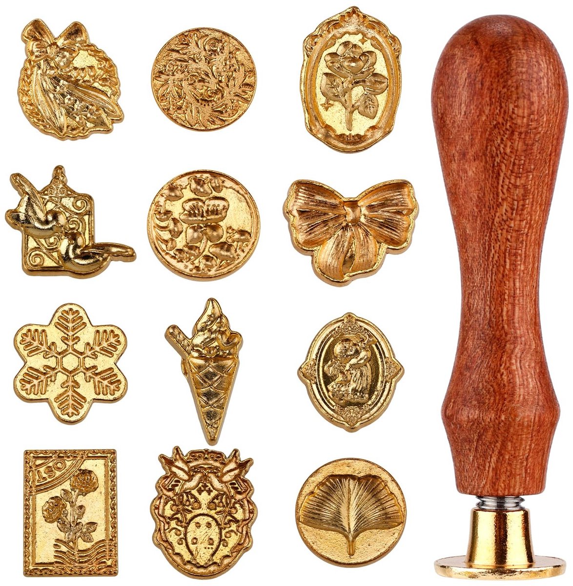 Set van 12 Wax Seal Stempels met Diverse Patronen en Houten Handvat voor Enveloppen, Uitnodigingen en Cadeau Decoratie