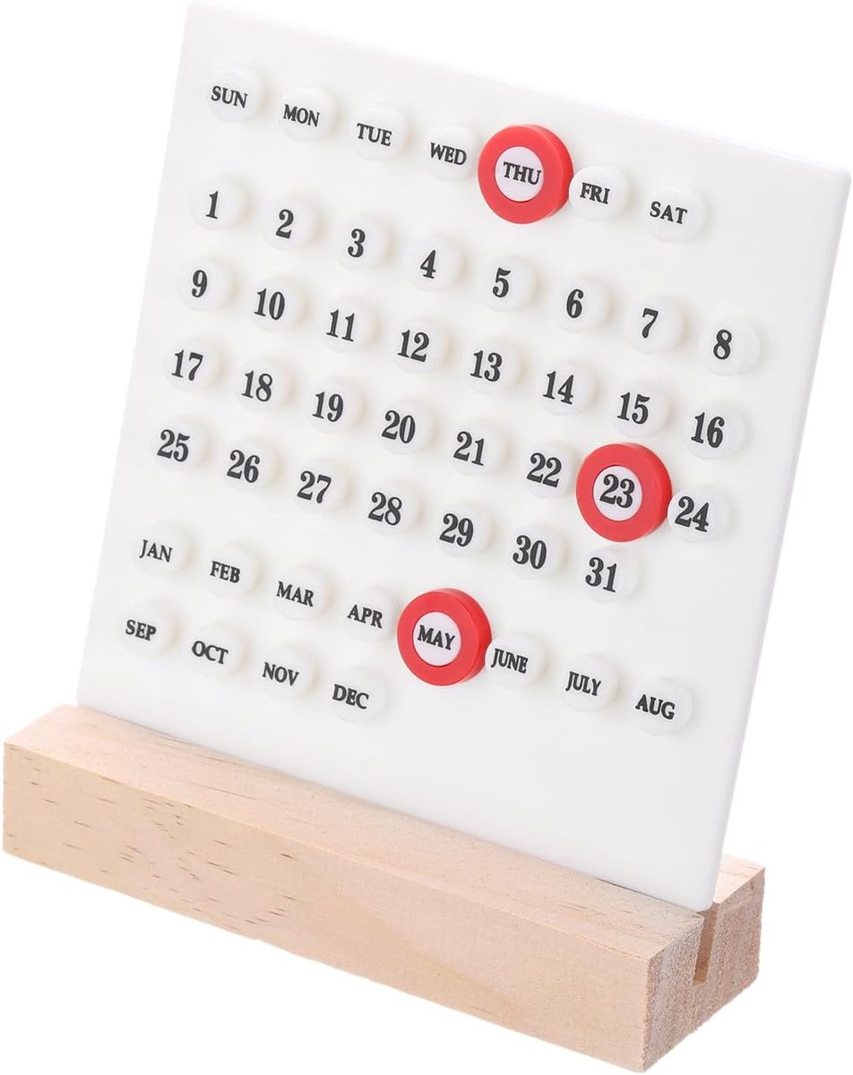 Houten Perpetuele Kalender - Desktop Acryl Kalender Stand - Maand Week Datum Weergave voor Bureau Winkel Kantoor Huis Decoratie Wit