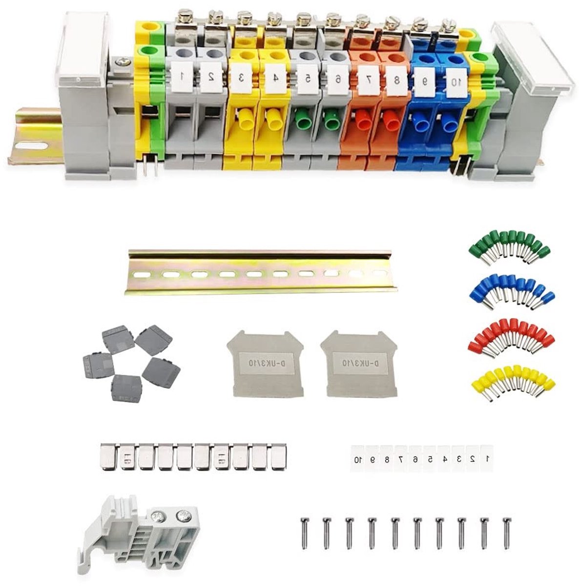 Klem voor Top Hat Rail - Terminal Kit voor Elektrische Aansluitblokken en Doorverbindingen, 10 Stuks