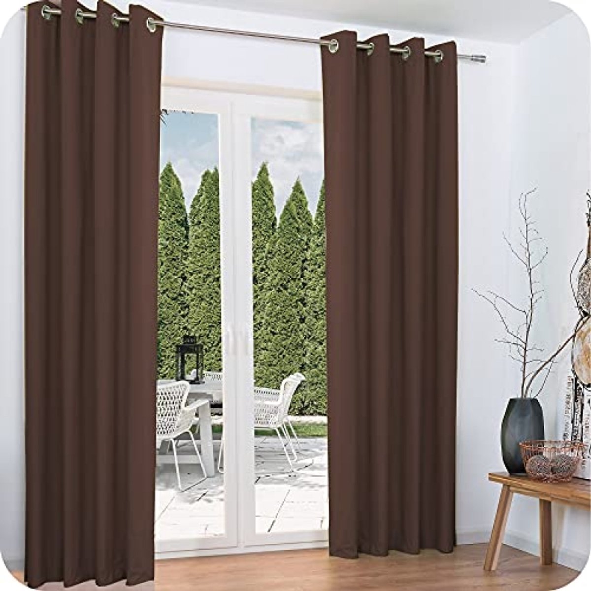 PromoHome 2 thermische gordijnen met oogjes - bruin - 140 x 245 cm per paneel - isolerend en verduisterend - set van 2