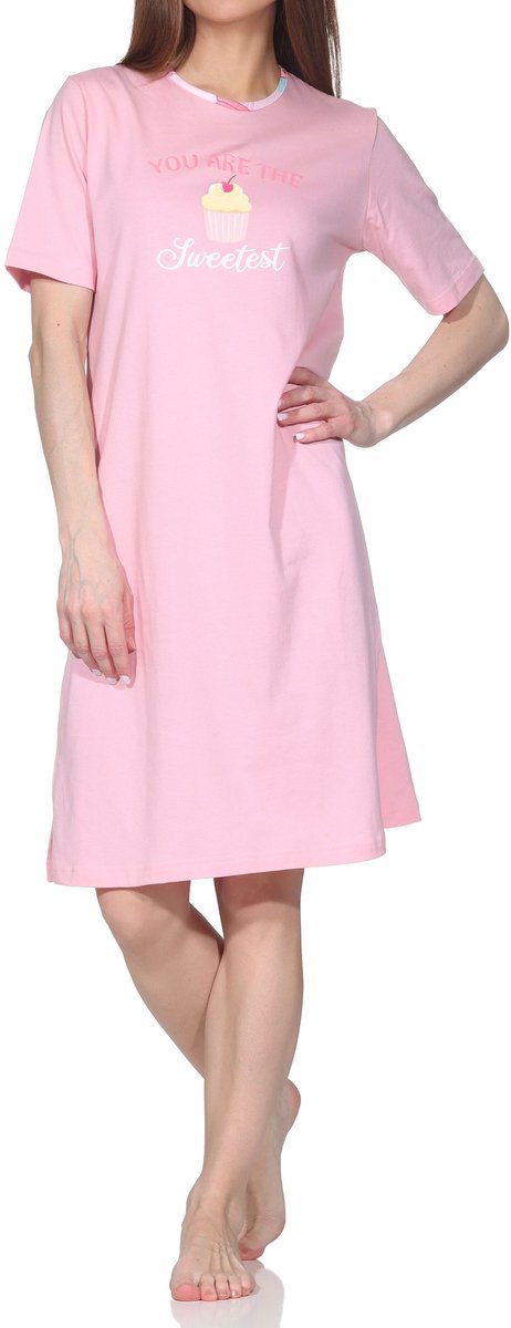Normann dames nachthemd korte mouw cupcake motief grote maten rosa