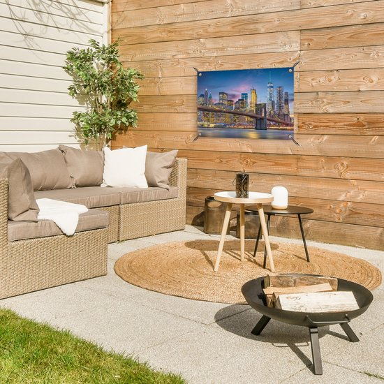 Décoration de jardin New York - Pont de Brooklyn - Nuit - 60x40 cm - Poster jardin - Toile jardin - Poster extérieur