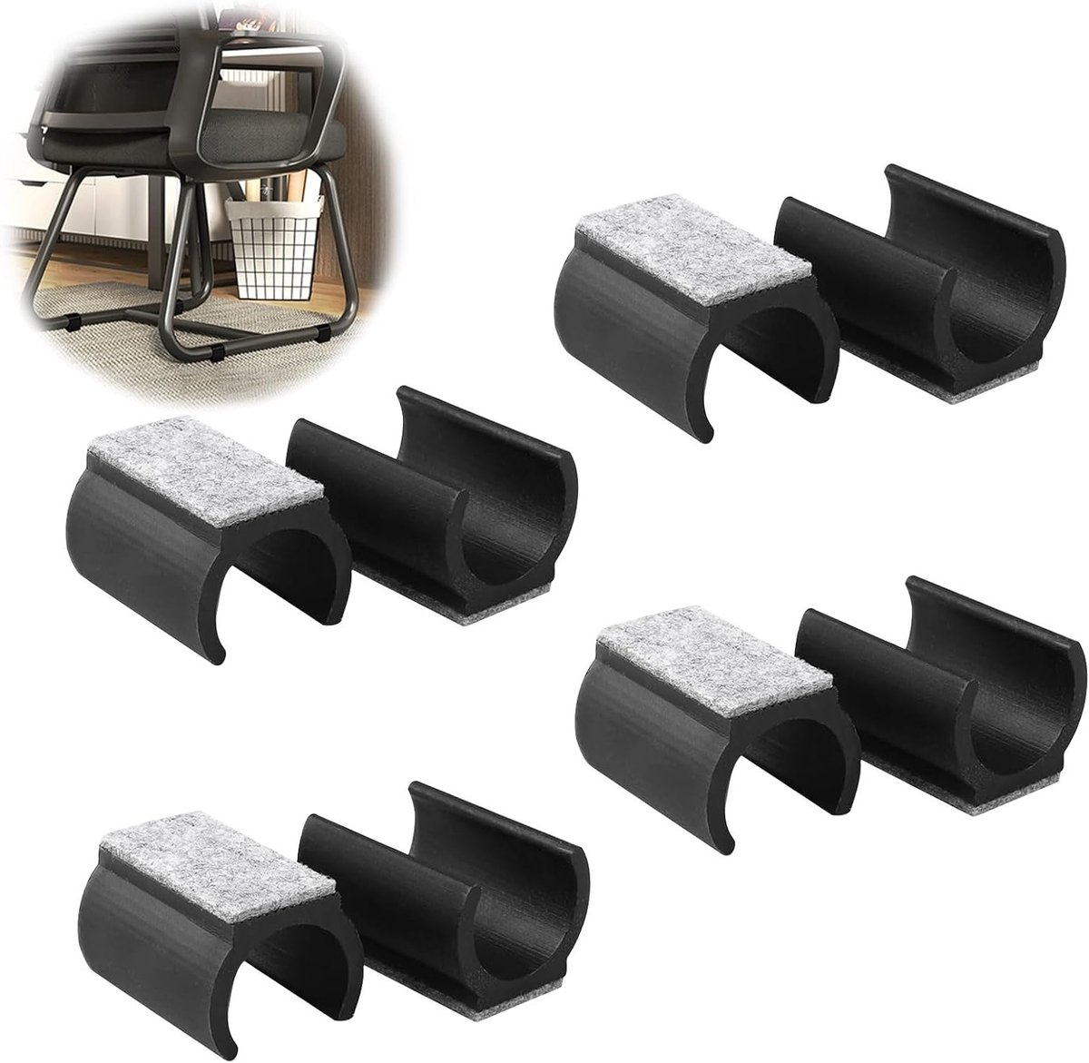 Set van 8 metalen gordijnringen en 40 meubelglijders voor stoelen en fauteuils, ideaal voor parketvloeren