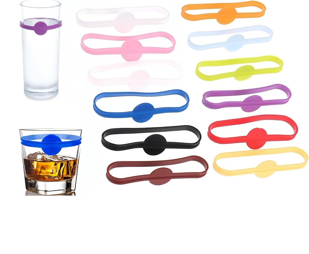 Herbruikbare Siliconen Wijnglasmarkers - Set van 12, Schrijfbare en Vaatwasmachinebestendige Markers voor Feesten, Cocktailglazen en Flessen