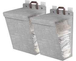 Wasmand met deksel en handgrepen - Ruimtebesparend en opvouwbaar - Grote capaciteit - Voor badkamer, bijkeuken, slaapkamer - Set van 2 stuks