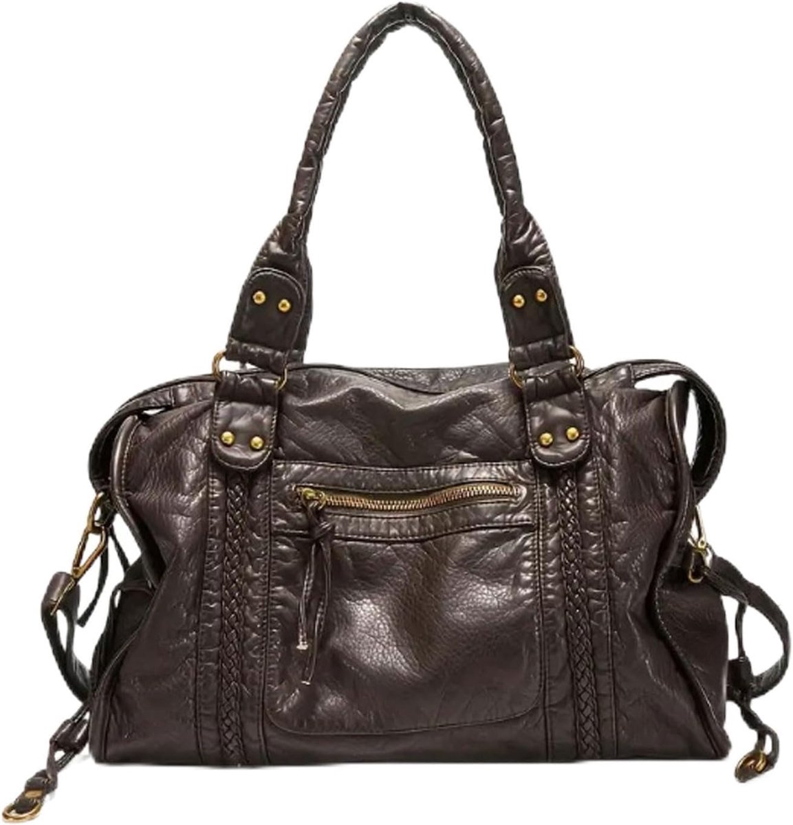 JeiibrZui Dames Handtas - Vintage City Serie - 37 x 12 x 28 cm - 1 Stuks Multifunctionele Shopper - Koffie