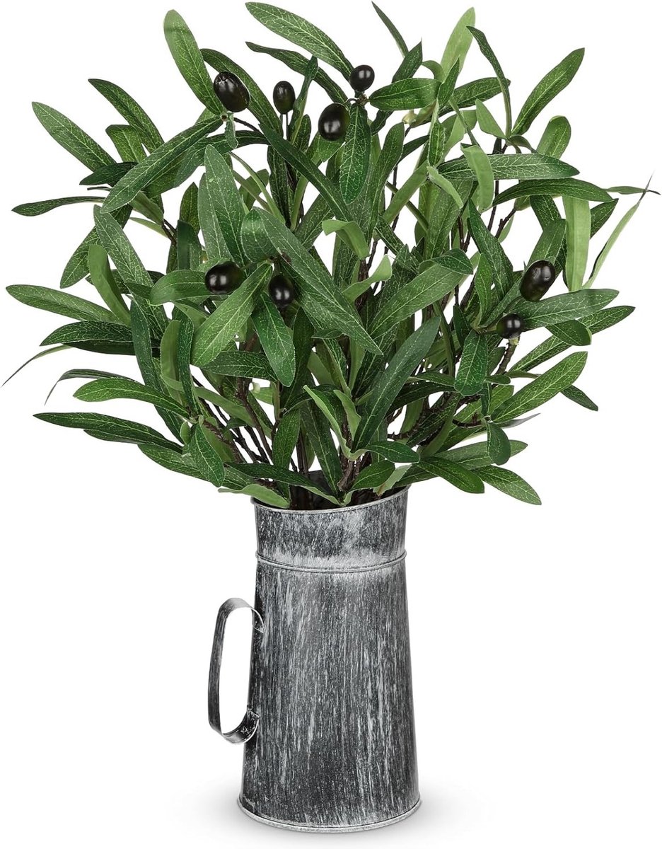 Kunstmatige Olijf Tak met Gegalvaniseerde Pot voor Bloemstukken, Vazen en Bruiloft Decoratie - Groene Planten en Wreaths