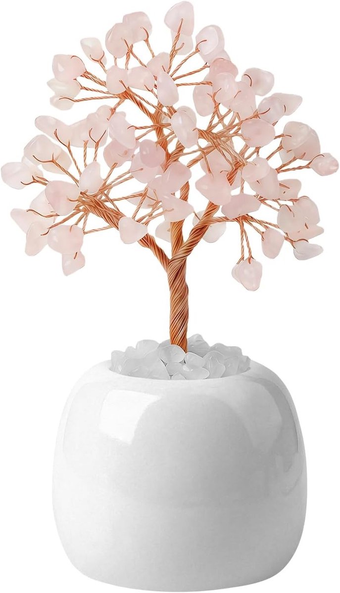 Natuurlijke Rozenkwarts Levensboom - Handgemaakte Decoratie Beeld voor Thuis, Kantoor en Zen Cadeau voor Vrouwen, Spirituele Sieraden en Wellness Decor