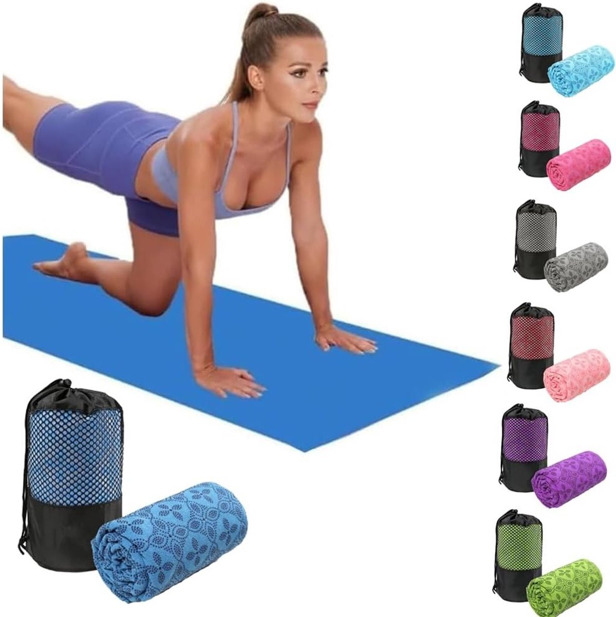 Absorberende en Sneldrogende Yoga Handdoek voor Bikram, Pilates en Gym - Antislip, Ademend en Inclusief Draagtas