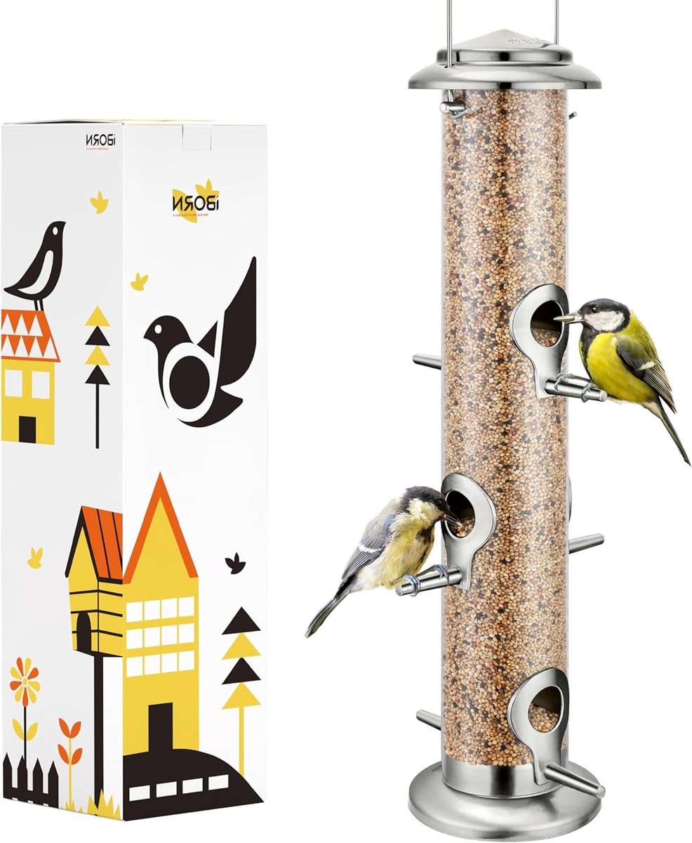 Metalen Vogelvoeder 6 Poorten Opknoping Wilde Vogelvoeder - Zonnebloem Hart Feed Kolom Feed Silo - Vogels Koffie 14 Inch 6 Port