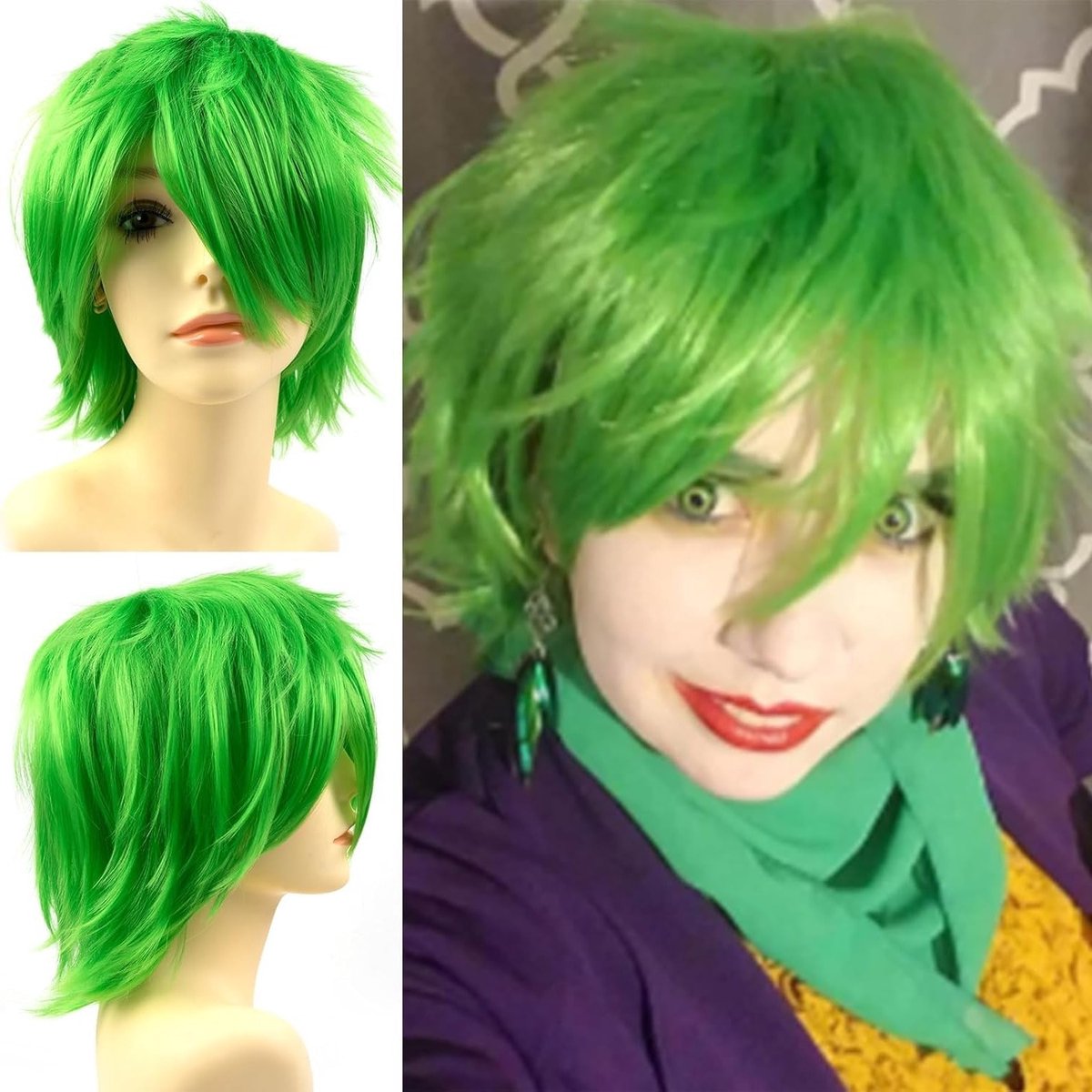 Cosplay Anime Peruk Kort Haar Neon Groen voor Mannen en Vrouwen - Perfect voor Halloween en Carnaval