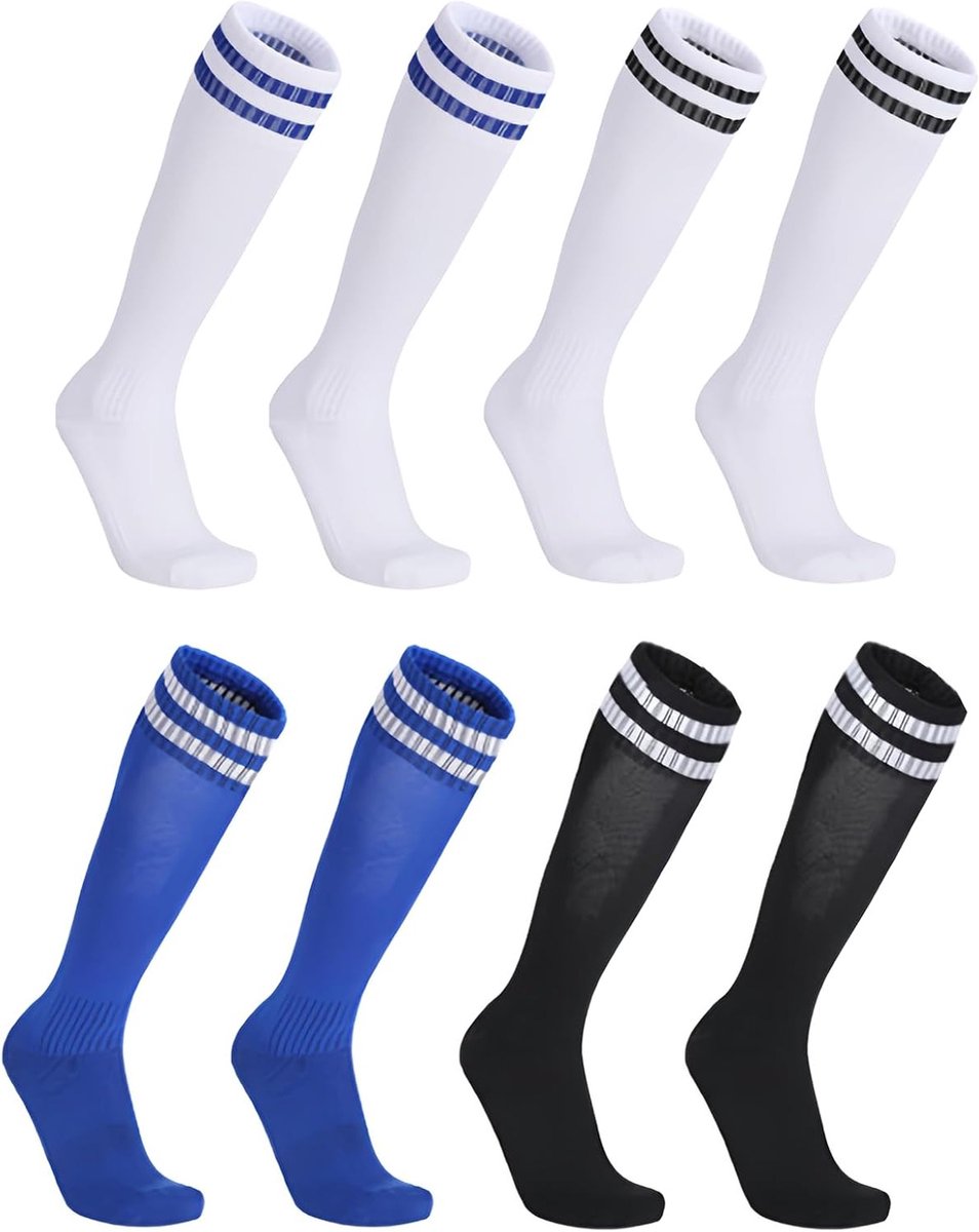 Comfortabele Kindersokken voor Voetbal en Sport, Ademend en Geschikt voor Training, Maten 5-12 Jaar, Zwart, Wit, Blauw