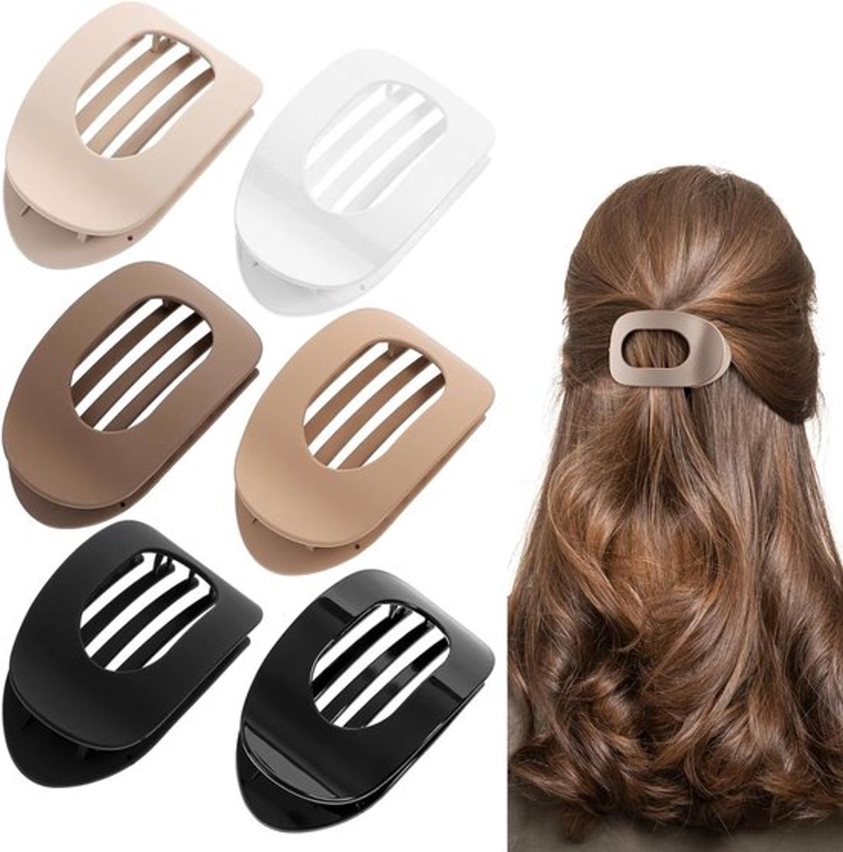 Set van 6 platte haarklemmen met sterke grip voor dik en dun haar