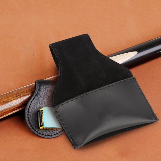 Draagbare biljartkrijthouder van PU leer, zwarte chalk holder voor pool cue en accessoires — afbeelding 3