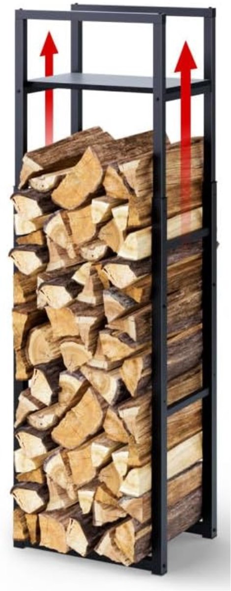 MRKK® Haardhoutopslag - Brandhout Rek voor Binnen en Buiten - Haardhout Mand - Staal - Zwart