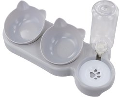 3-in-1 Kattenvoerbak met 15° Hellingshoek, Bescherming van de Wervelkolom, Voor Nat en Droog Voer, 500ml Waterdispenser, Afneembare Onderdelen, Duurzaam Kunststof en Ergonomisch Ontwerp