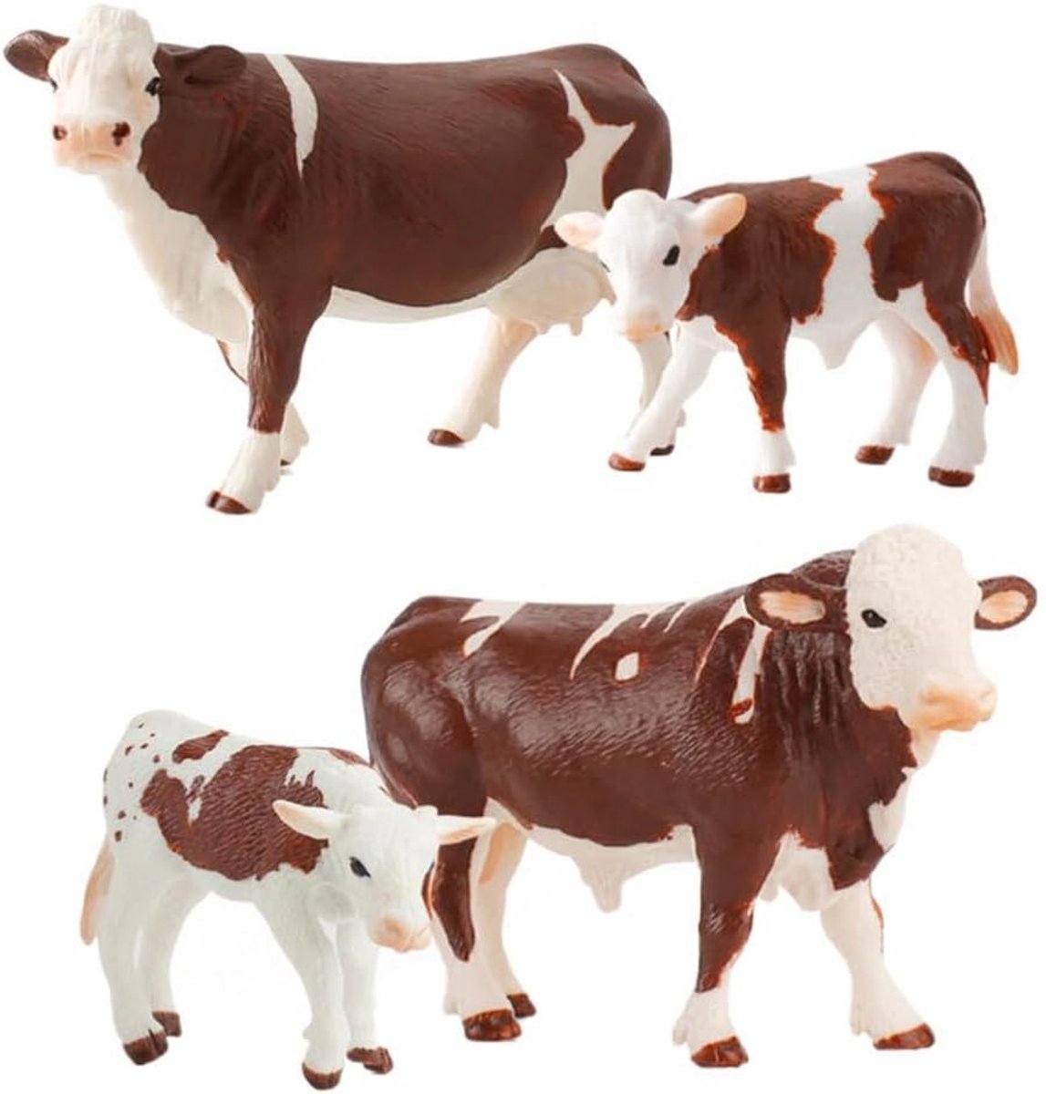 Set van 4 Miniatuur Koeien Beeldjes - Boerderij Dieren Speelgoed van Plastic - Decoratieve Koe Figuren