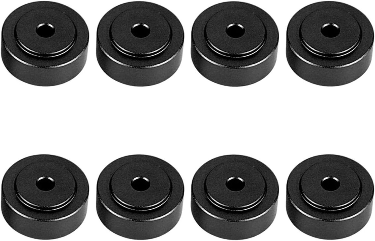 Luidsprekerpoten van aluminium, 8 stuks, 20 x 8 mm, zwarte subwoofervoeten voor versterker en platenspeler, optimale geluidskwaliteit en stabiliteit
