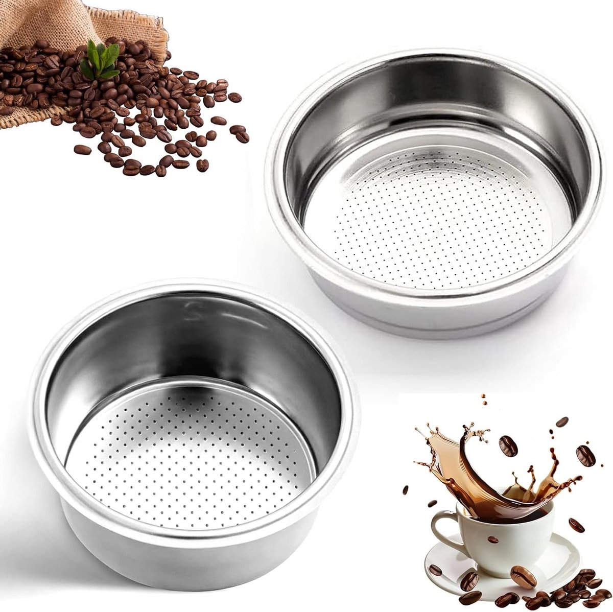 Vervangfilter voor RVS Koffiefilter van 51 mm - Herbruikbaar en Eenvoudig te Reinigen voor Espresso en Thuis Koffie (1 Kop + 2 Koppen)