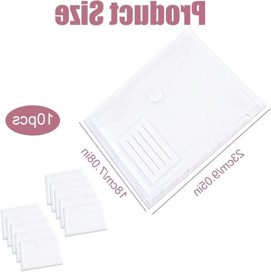 Set van 10 A5 Document Compartimenten - Opslagmappen met Doorzichtige Hoezen en Labels, Waterdicht voor Kantoor, School en Thuis, 23 x 18 cm, Organiseer en Bewaar Documenten Efficiënt — afbeelding 5