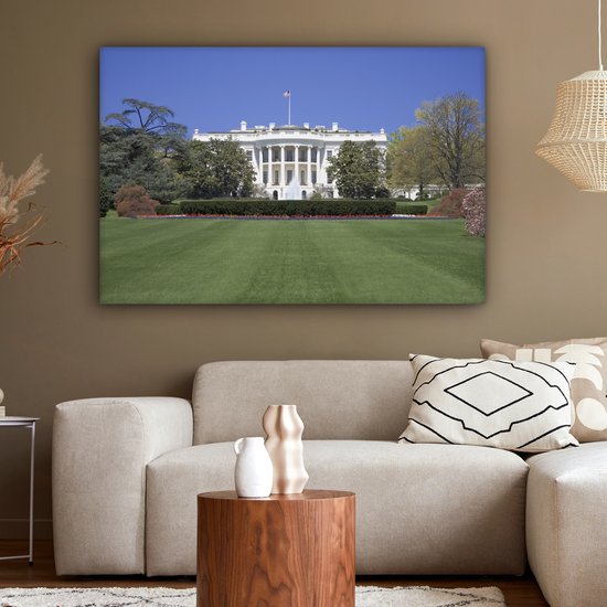 Canvas schilderij 150x100 cm - Wanddecoratie Witte Huis gazon Washington DC - Muurdecoratie woonkamer - Slaapkamer decoratie - Kamer accessoires - Schilderijen op canvas
