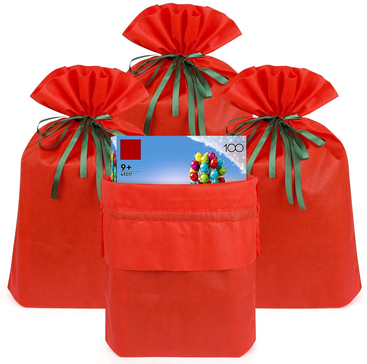 Dailygoods - 4 Stuks Herbruikbare Geschenkzakjes met Trekkoord - Rood