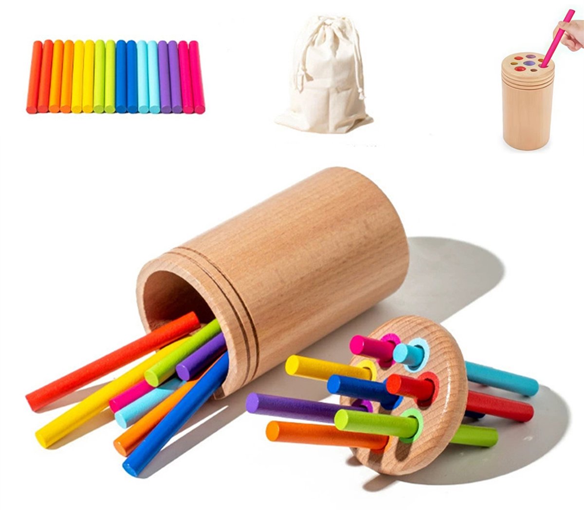 Houten kleurmatchspeelgoed, Montessori-speelgoed voor peuters, sensorisch reispeelgoed ter bevordering van de fijne motoriek, cadeaus voor jongens en meisjes