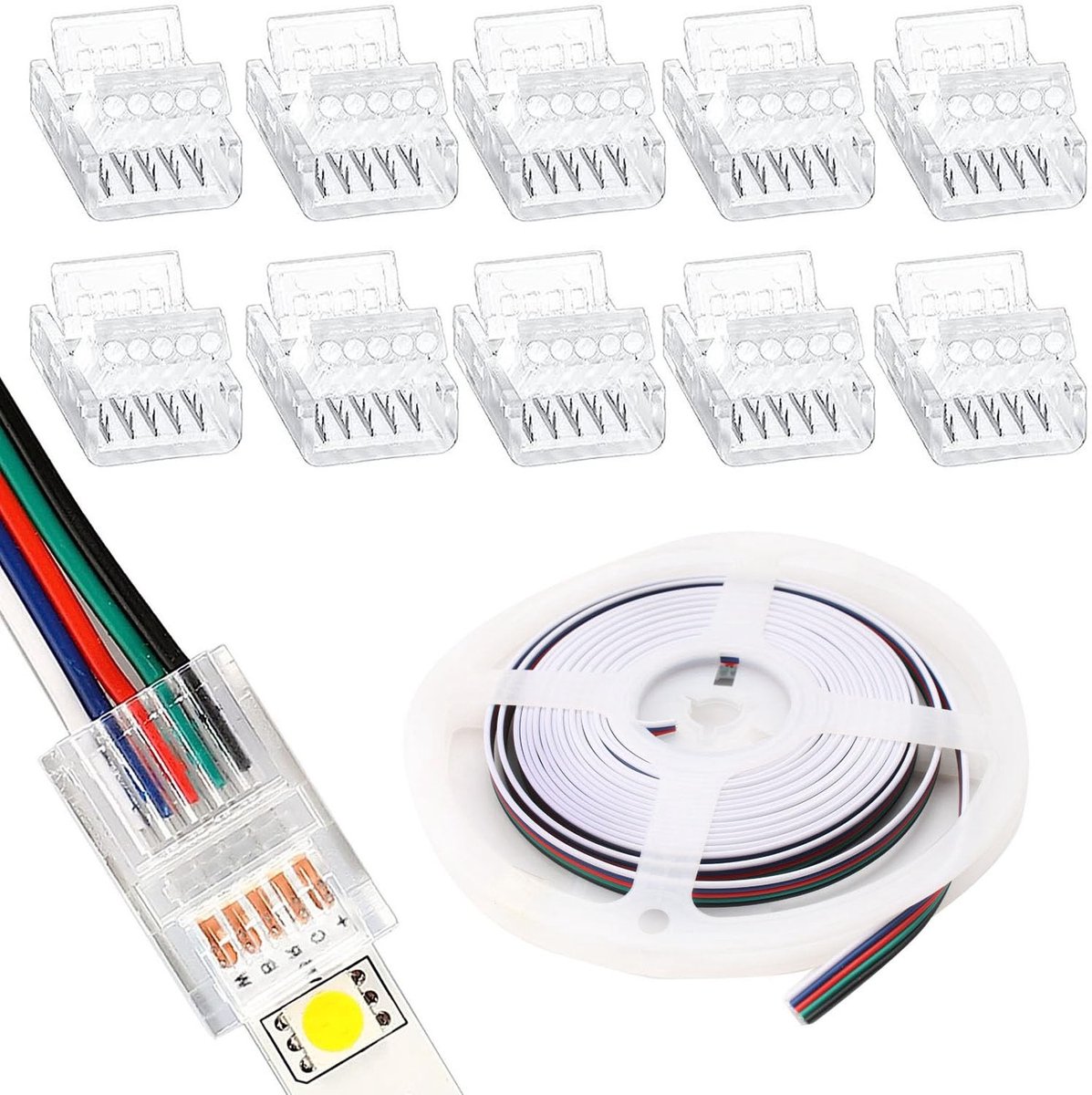 Dailygoods - 5m 5-pins LED Strip Aansluitkabel met 10 Connectoren