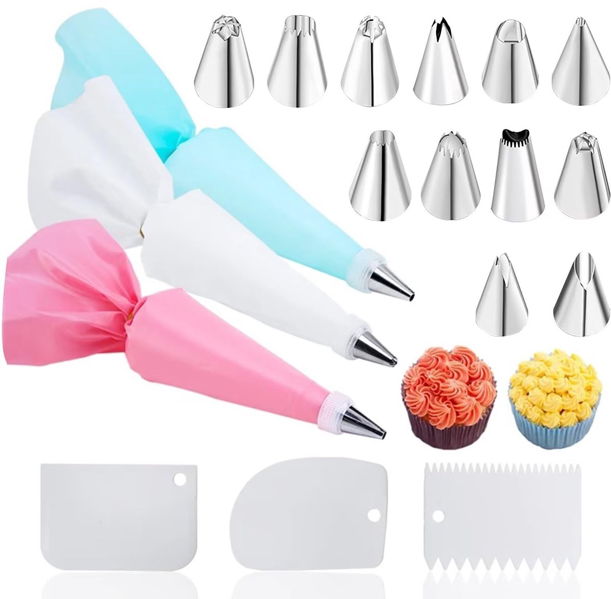 Dailygoods- Spuitzak met Spuitmondjes 21-delig - Spuitzakken Herbruikbaar - Taartdecoratie - Siliconen - Roestvrij Staal - Hoogwaardige Materialen - Decoratiespuitzak
