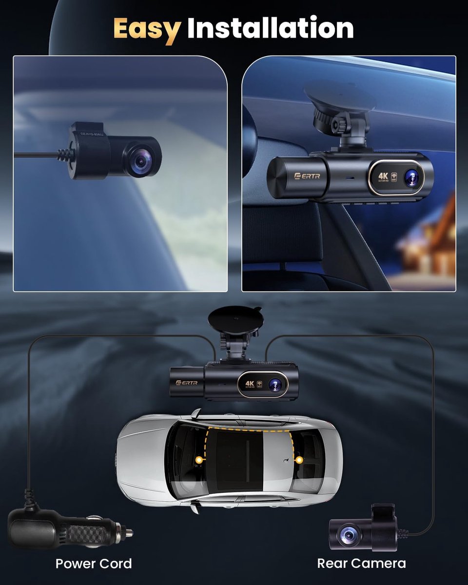 Dashcam Auto 4K 3 Kanaals - Voor, Achter en Interieur Camera - WiFi App - Nachtzicht - 64GB – foto 5