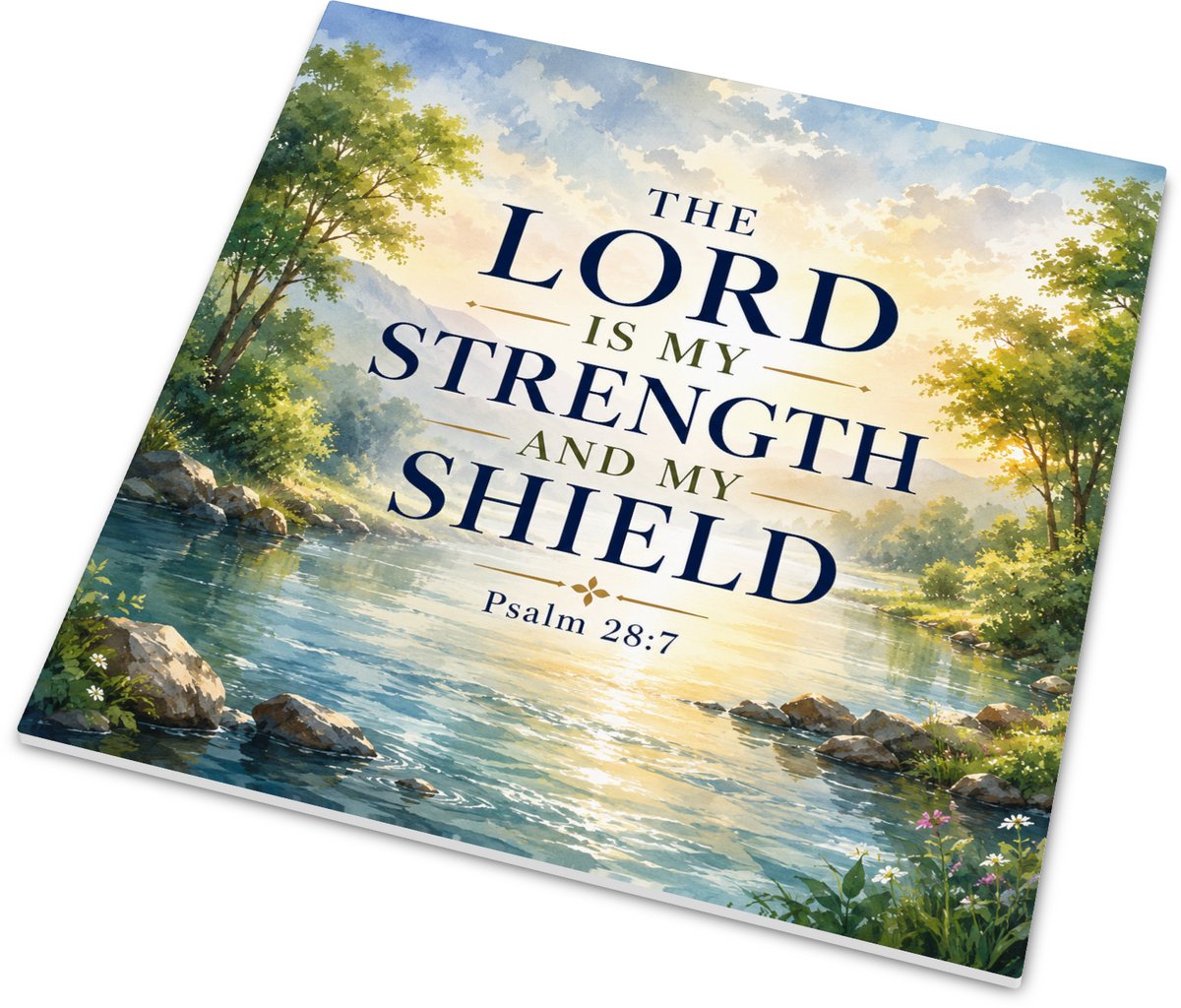 Keramisch tegeltje The Lord Is My Strength And My Shield - Christelijke quote Psalm 28:7 -