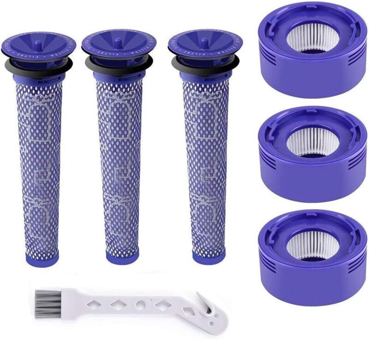 Filters Geschikt voor Dyson V8- en V7-modellen, inclusief 3 Geschikt voorfilters en 3 nafilters, Geschikt voor Dyson V7 en V8 Absolute Animal Motorhead stofzuigers, vervangingsonderdeelnummers 965661-01 en 967478-01.