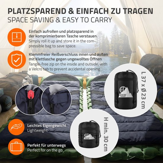 Slaapzak outdoor voor camping, donkerblauw, 210 cm, 3 seizoenen voor volwassenen, 2in1 deken slaapzakken Warm, compact & lichtgewicht — afbeelding 2