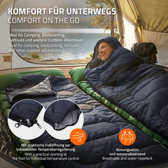 Slaapzak outdoor voor camping, donkerblauw, 210 cm, 3 seizoenen voor volwassenen, 2in1 deken slaapzakken Warm, compact & lichtgewicht — afbeelding 5