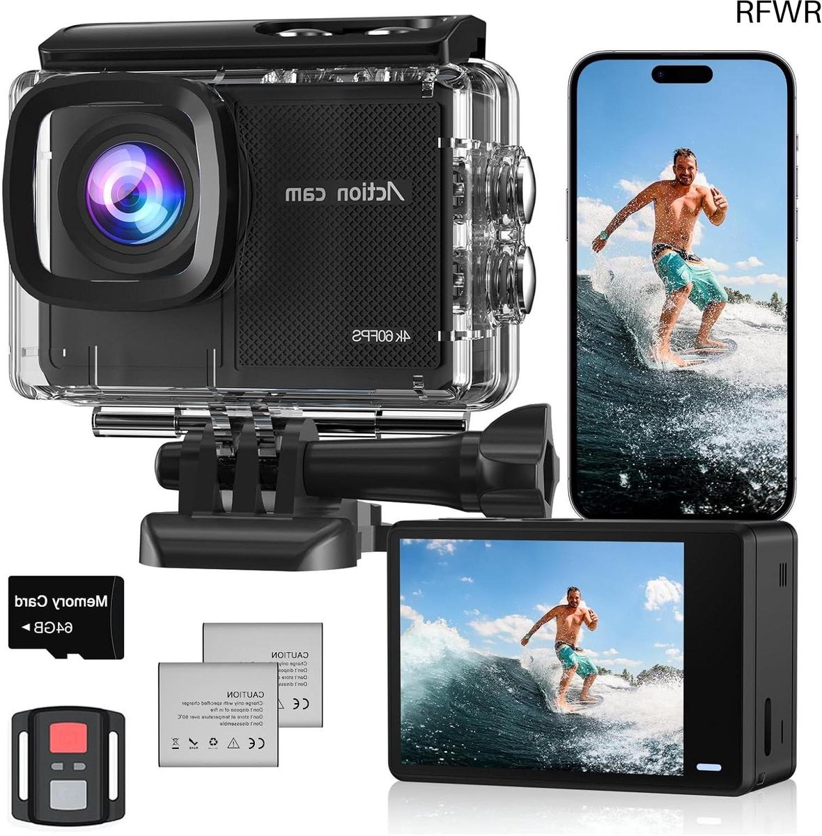 4K Actiecamera met 64GB Kaart - Waterdichte Sportcamera met 48MP en EIS-stabilisatie
