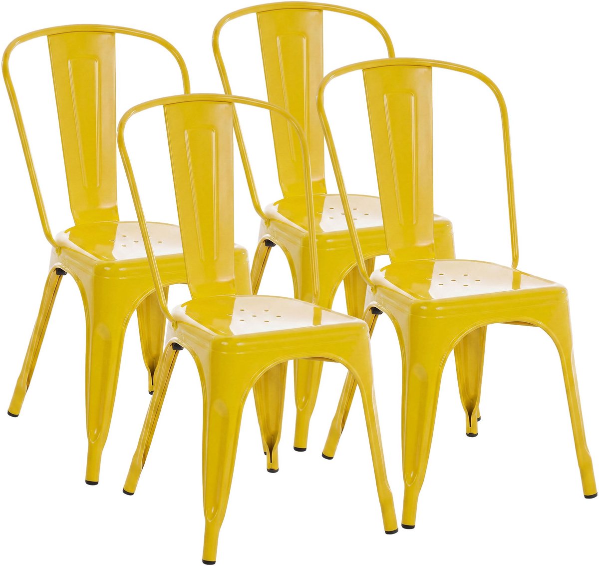 CLP Set van 4 Stapelstoelen Benedikt - Horecastoel met Rugleuning - Stapelbare Eetkamerstoel voor Keuken, Bistro en Café - Metaal - geel
