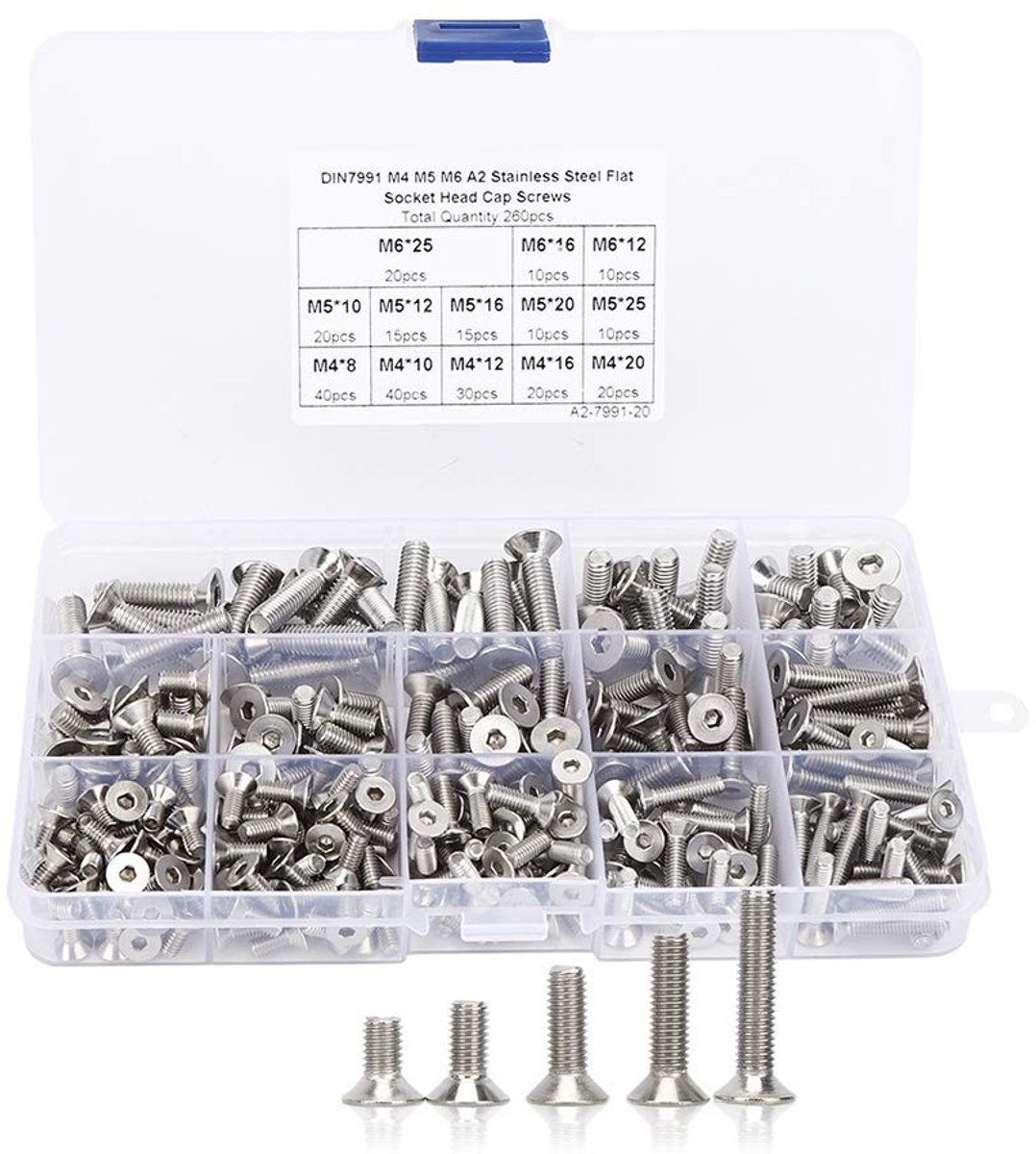 Dailygoods - Set van 260 Verzonken Kopschroeven in Roestvrij Staal