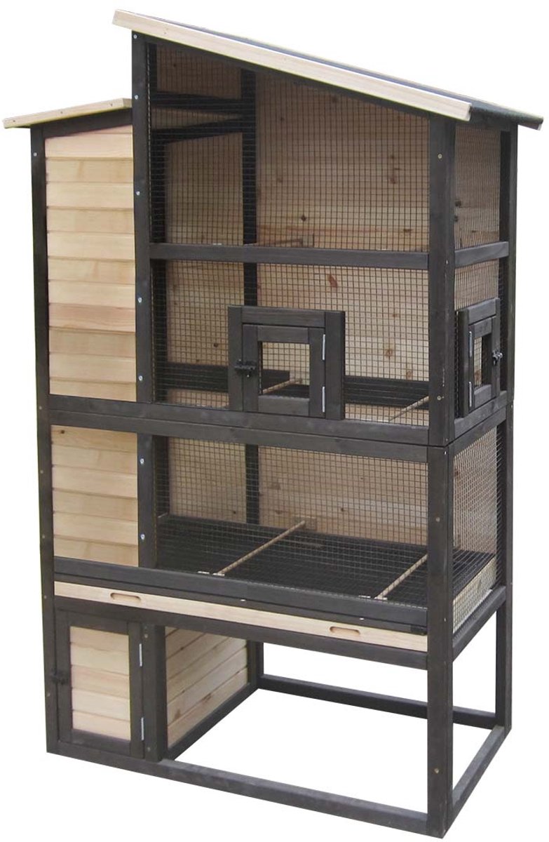 Duvo+ Volière Chirpy Court houtkleurig | 110 x 56 x 175 cm | met nestkast