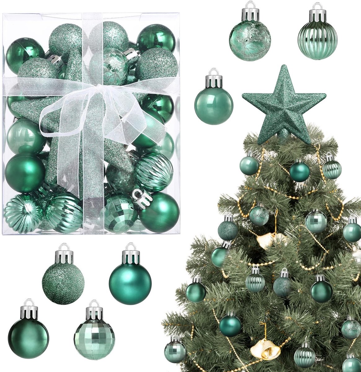 Dailygoods - Cosensi - Dailygoody - Kerstboomballen - Mini-kerstballen - Glanzend ontwerp - Groen - Kunststof kerstversiering - Perfect voor kerstdecoratie - 30 stuks