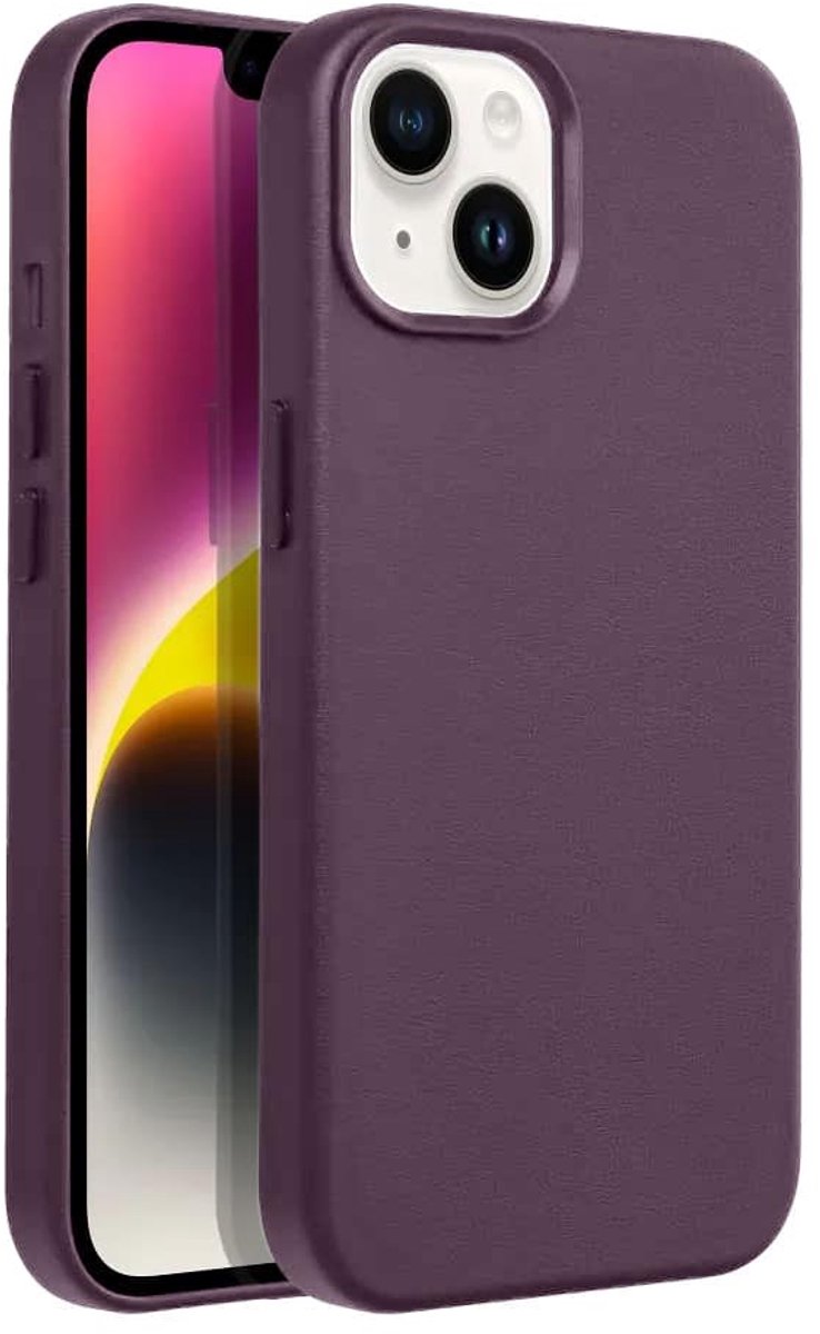 Casify Leren Hoesje geschikt voor MagSafe iPhone 13/14 Hoesje - Donkerpaars