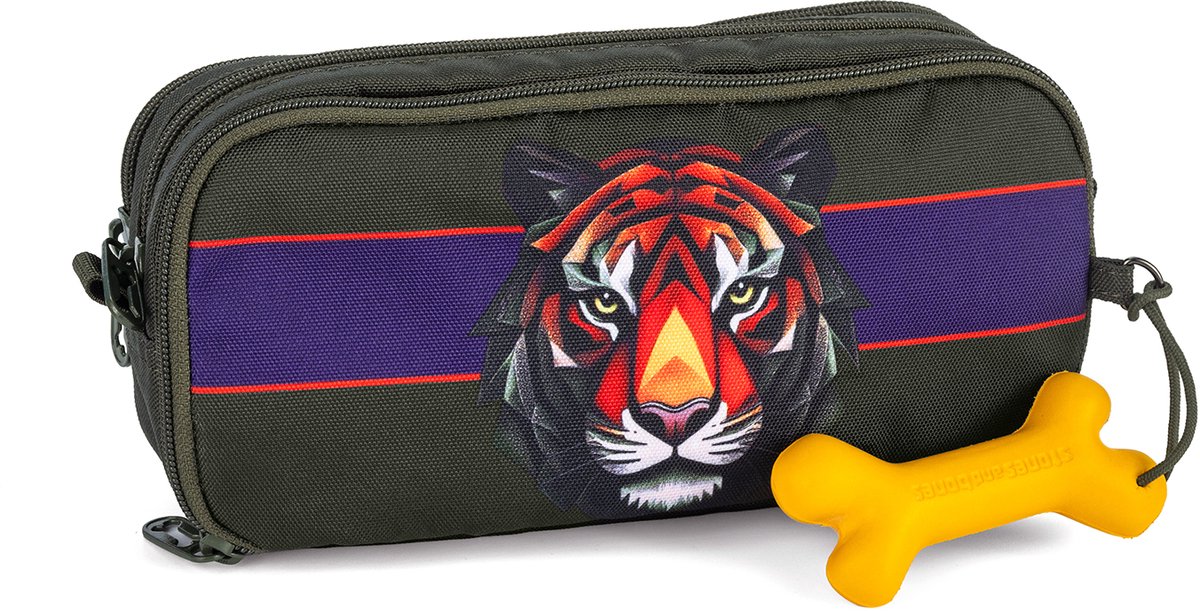 Stones and Bones Rowan 2.0 - Etui - Pennenzak voor Kinderen - 3 Vakken - Tiger Facet - Kaki