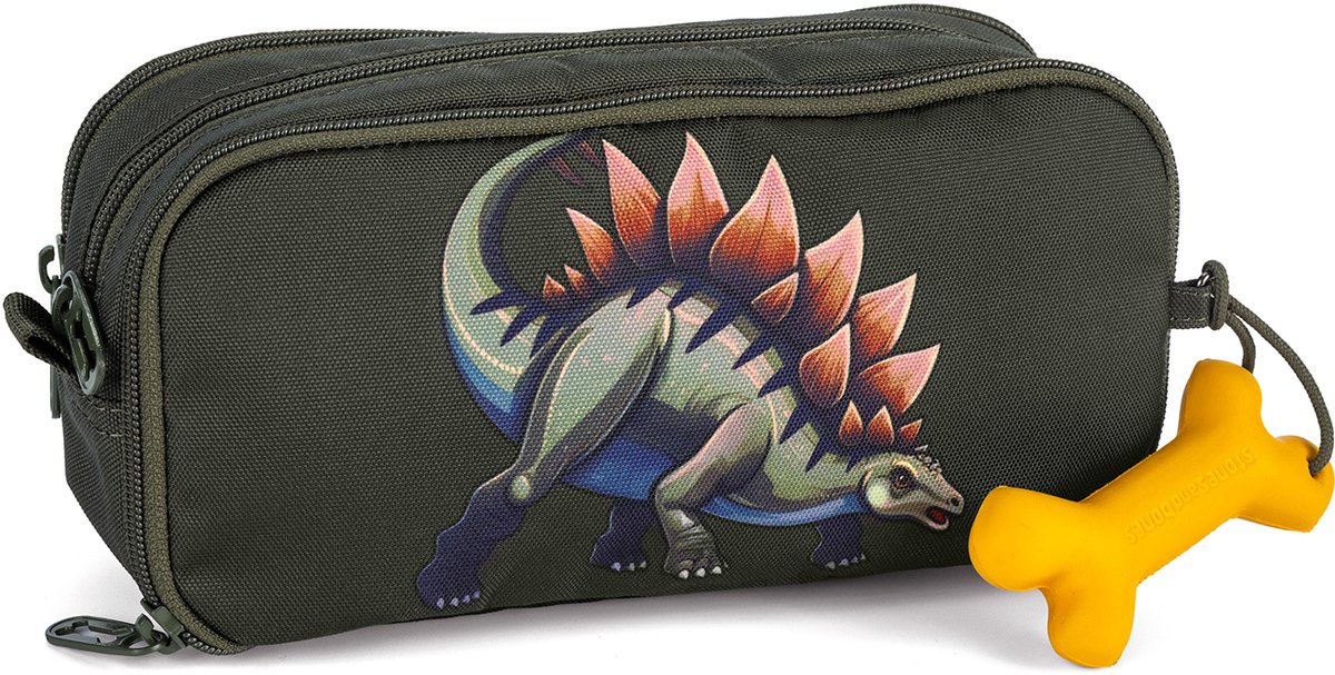Stones and Bones Rowan 2.0 - Etui - Pennenzak voor Kinderen - 3 Vakken - Dino Digest - Kaki